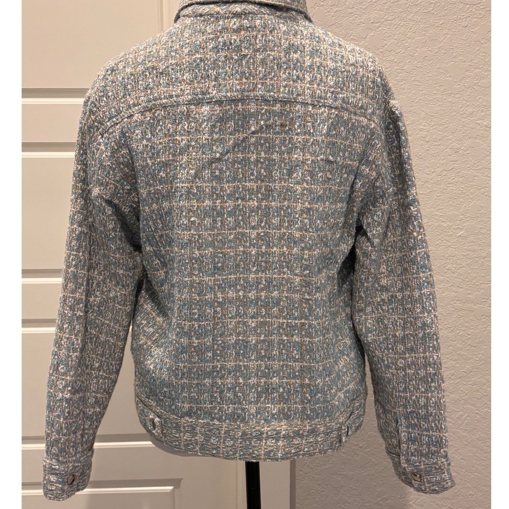 Olivaceous Tweed Jacket Women Small Blue Cream Plaid Old Money Preppy - Picture 3 of 8